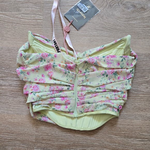 HOUSE OF CB Vivienne Floral Corset Lemon Print Sz Small Strapless Scoop Neck NWT - Picture 10 of 16